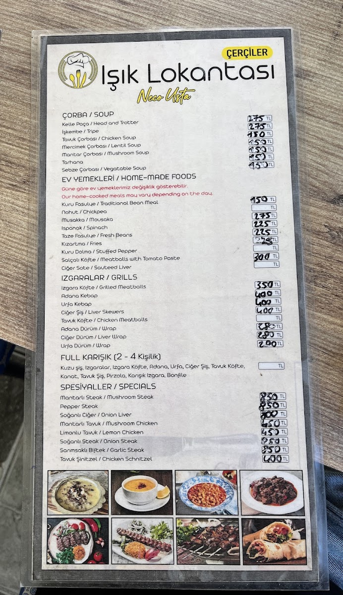 Menu Işık Lokantası Çerçiler-2